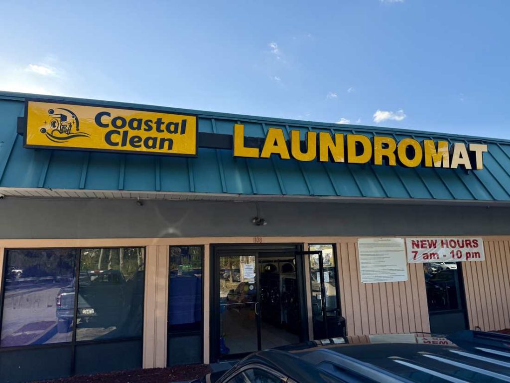 Coastal Clean Laundromat storefront and sign on North Nova Road, Daytona Beach